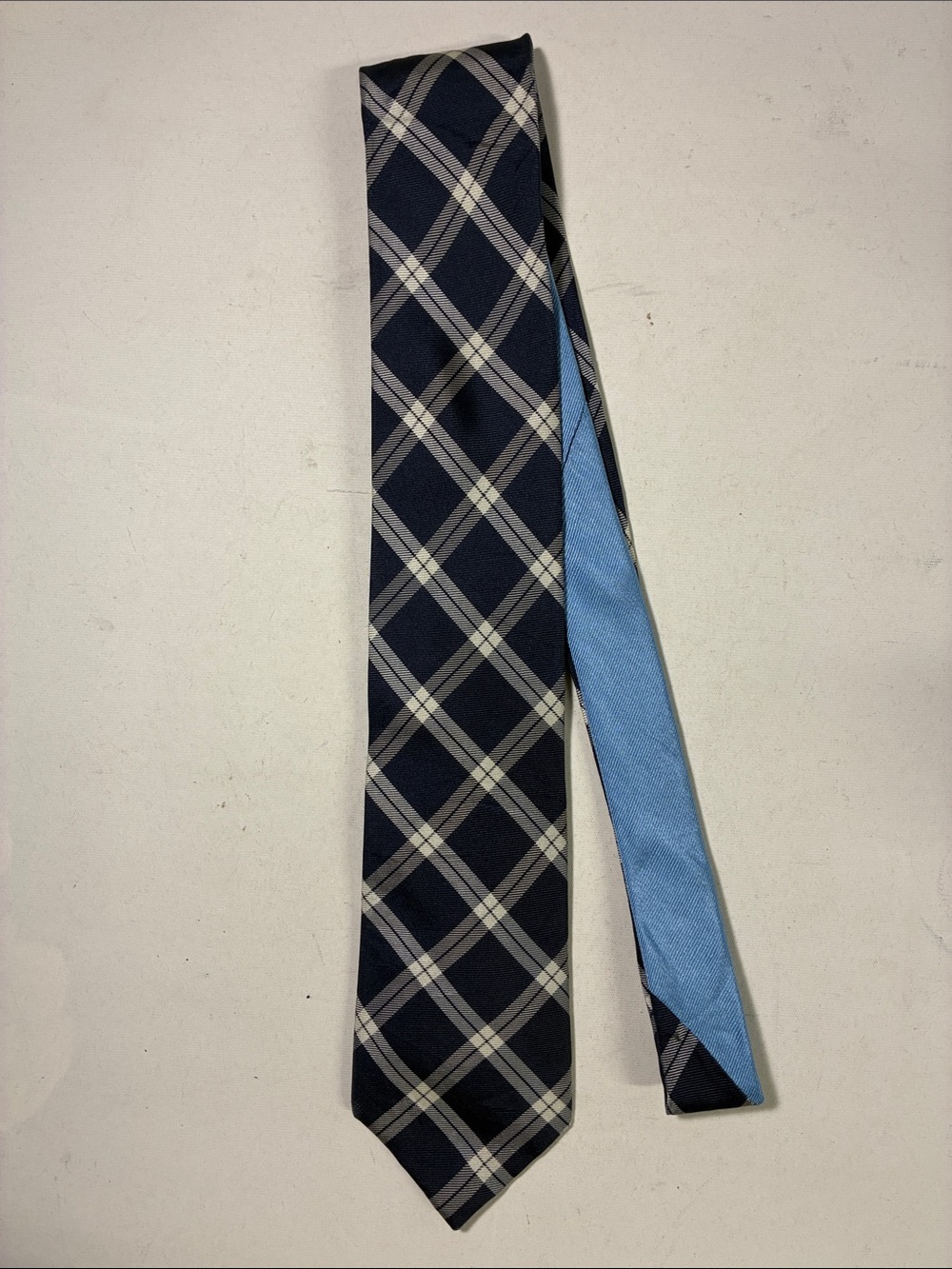 Tommy Hilfiger Navy Plaid Tie with Light Blue Backing